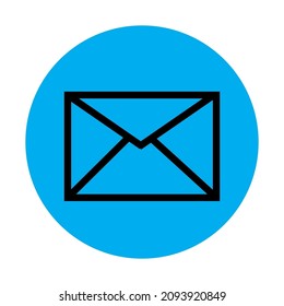Icono de sobre negro. Ronda azul. Firma de la carta de correo. Concepto de correspondencia comercial. Ilustración vectorial. Imagen de archivo. 