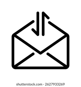 Black Envelope Icon with Double Arrows Indicating Communication Flow