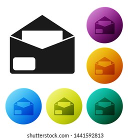 Black Envelope icon isolated on white background. Email message letter symbol. Set icons colorful circle buttons. Vector Illustration