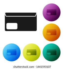 Black Envelope icon isolated on white background. Email message letter symbol. Set icons colorful circle buttons. Vector Illustration