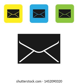 Black Envelope icon isolated on white background. Email message letter symbol.  Set icons colorful square buttons. Vector Illustration