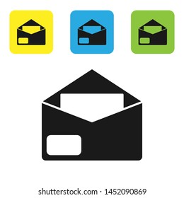 Black Envelope icon isolated on white background. Email message letter symbol. Set icons colorful square buttons. Vector Illustration