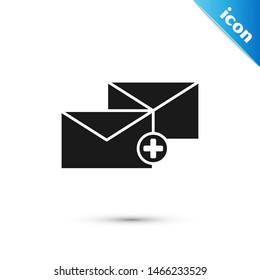 Black Envelope icon isolated on white background. Received message concept. New, email incoming message, sms. Mail delivery service.  Vector Illustration