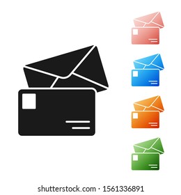 Black Envelope icon isolated on white background. Email message letter symbol. Set icons colorful. Vector Illustration