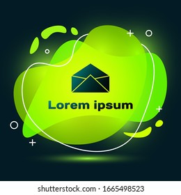 Black Envelope icon isolated on black background. Email message letter symbol. Abstract banner with liquid shapes. Vector Illustration