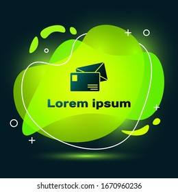 Black Envelope icon isolated on black background. Email message letter symbol. Abstract banner with liquid shapes. Vector Illustration
