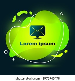 Black Envelope icon isolated on black background. Email message letter symbol. Abstract banner with liquid shapes. Vector Illustration