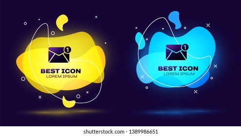 Black Envelope icon isolated. Received message concept. New, email incoming message, sms. Mail delivery service. Set of liquid color abstract geometric shapes. Vector Illustration