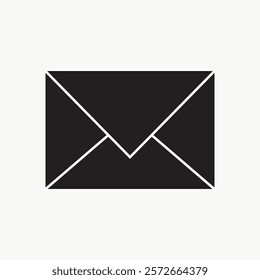 Black envelope icon on white background. Simple envelope design. Minimalist envelope symbol. Clean envelope illustration.