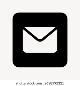 Black envelope icon on a white background. Simple envelope design. Envelope symbol for email or messaging. Envelope icon for communication apps. User interface icon vector.