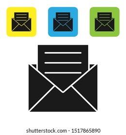 Black Envelope with invitation card icon isolated on white background. Set icons colorful square buttons. Vector Illustration