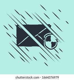 Black Envelope with shield icon isolated on green background. Insurance concept. Security, safety, protection, protect concept. Glitch style. Vector Illustration