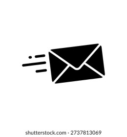 A black envelope with speed lines indicating fast delivery shown as a silhouette