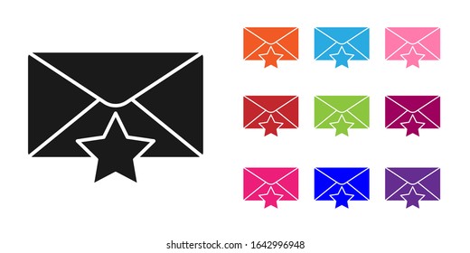 Sobre negro con icono estrella aislado en fondo blanco. Correo electrónico importante, agregar al icono favorito. Correo de mensaje grabado. Establecer iconos coloridos.  Ilustración vectorial