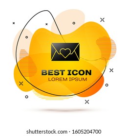 Black Envelope with Valentine heart icon isolated on white background. Message love. Letter love and romance. Abstract banner with liquid shapes. Vector Illustration