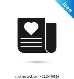 Black Envelope with Valentine heart icon isolated on white background. Message love. Letter love and romance.  Vector Illustration