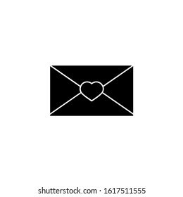 Black Envelope with Valentine heart icon isolated on white background. Message love. Letter love and romance. Vector Illustration