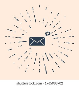 Black Envelope with Valentine heart icon isolated on beige background. Message love. Letter love and romance. Abstract circle random dots. Vector Illustration