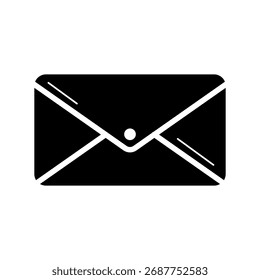 Um envelope preto com um contorno branco e um fechamento circular.