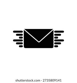Black envelope with white triangle and speed lines