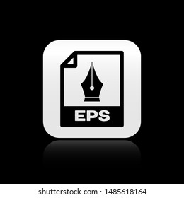 Black EPS file document. Download eps button icon isolated on black background. EPS file symbol. Silver square button. Vector Illustration