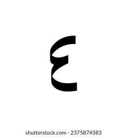 Black epsilon symbol icon hand drawn with name. Greek alphabet letter.