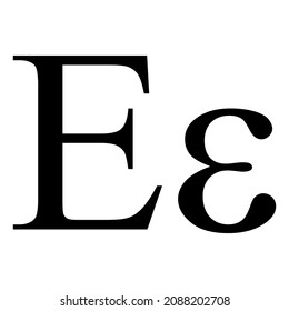 Black epsilon symbol icon with name. greek alphabet letter