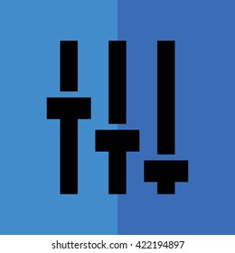 Black equalizer vector icon. Blue background