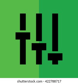 Black equalizer vector icon. Green background
