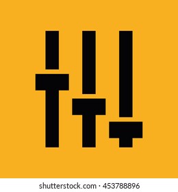 Black equalizer vector icon. Yellow background
