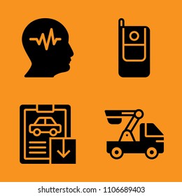 black, equipment, workshop and machine icons set. Vector illustration for web and design