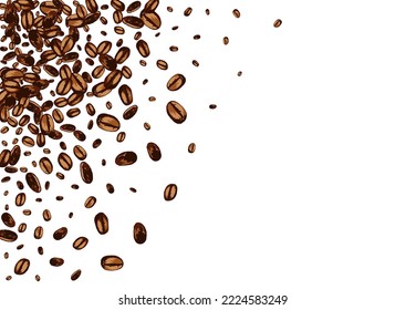 Black EspressoCoffee Abstract Vector White Background. Sketch Arabic Template. Brown Drawn Grain Poster. Roasted Seed Cover.