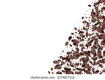 Black EspressoCoffee Sketch Vector White Background. Realistic Seed Illustration. Brown Drawn Arabic Frame. Organic Grain Design.