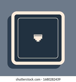 Signo de socket Ethernet negro. Puerto de red: icono del enchufe del cable aislado en fondo gris. Icono de puerto LAN. Icono de conector de área local. Estilo de sombra largo. Ilustración vectorial