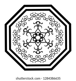 black  ethnic abstract flower, octagonal  and circle ornament design with white background. tattoo  in the form of the sun. Simple tribal logo design for men, woman and girl. vector illustration