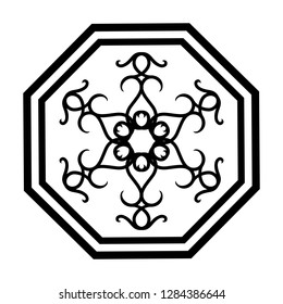 black  ethnic abstract flower and octagonal  ornament design with white background. tattoo  in the form of the sun. Simple tribal logo design for men, woman and girl. vector illustration