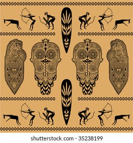 black ethnic, African, decorative elements on a beige background