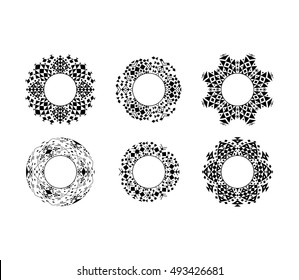 Black ethnic ornamental cirular frames set. Vector illustration