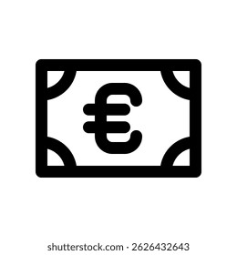 Black Euro Currency Symbol on White Background in Minimalist Style