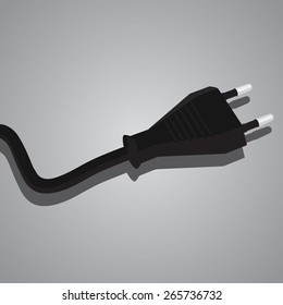 Black Euro Power Plug Isolated on Gray Background. Vector Illustration