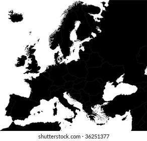 Black Europe map separated on the countries