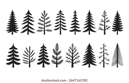 Black Evergreen Tree Silhouettes Vector - Forest Nature Icons And Graphics