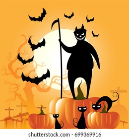Black evil Cartoon holding the reaper Vector illustration Design for Halloween holiday in October