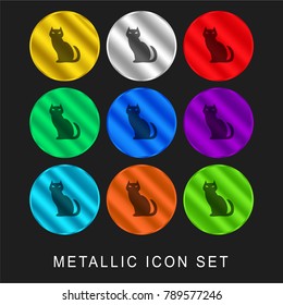 Black evil cat 9 color metallic chromium icon or logo set including gold and silver