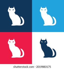 Black Evil Cat blue and red four color minimal icon set
