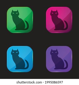 Icono de botón de cuatro colores del gato negro malvado