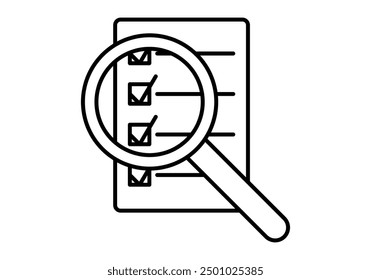 Black exam correction icon with affirmative tick with magnifying glass
