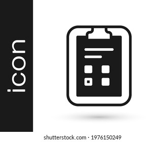 Black Exam sheet with check mark icon isolated on white background. Test paper, exam, or survey concept. School test or exam.  Vector