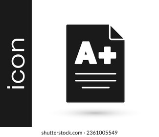 Black Exam sheet with A plus grade icon isolated on white background. Test paper, exam, or survey concept. School test or exam.  Vector