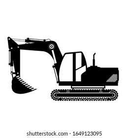 Black excavator crawler. Vector illustration of build and construction icon. On a white background. Isolated. Flat design